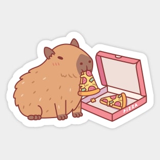 Cute Capybara Eating Pizza Sticker